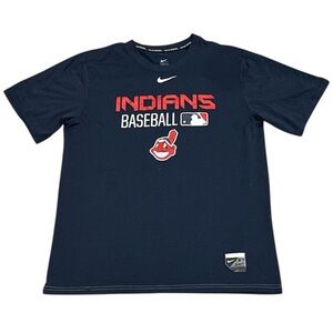 Nike Cleveland Indians Authentic Performance Baseball Blue Dri Fit T Shirt Men M